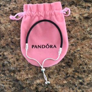 Pandora Black Leather Pull Chain .925 Bracelet